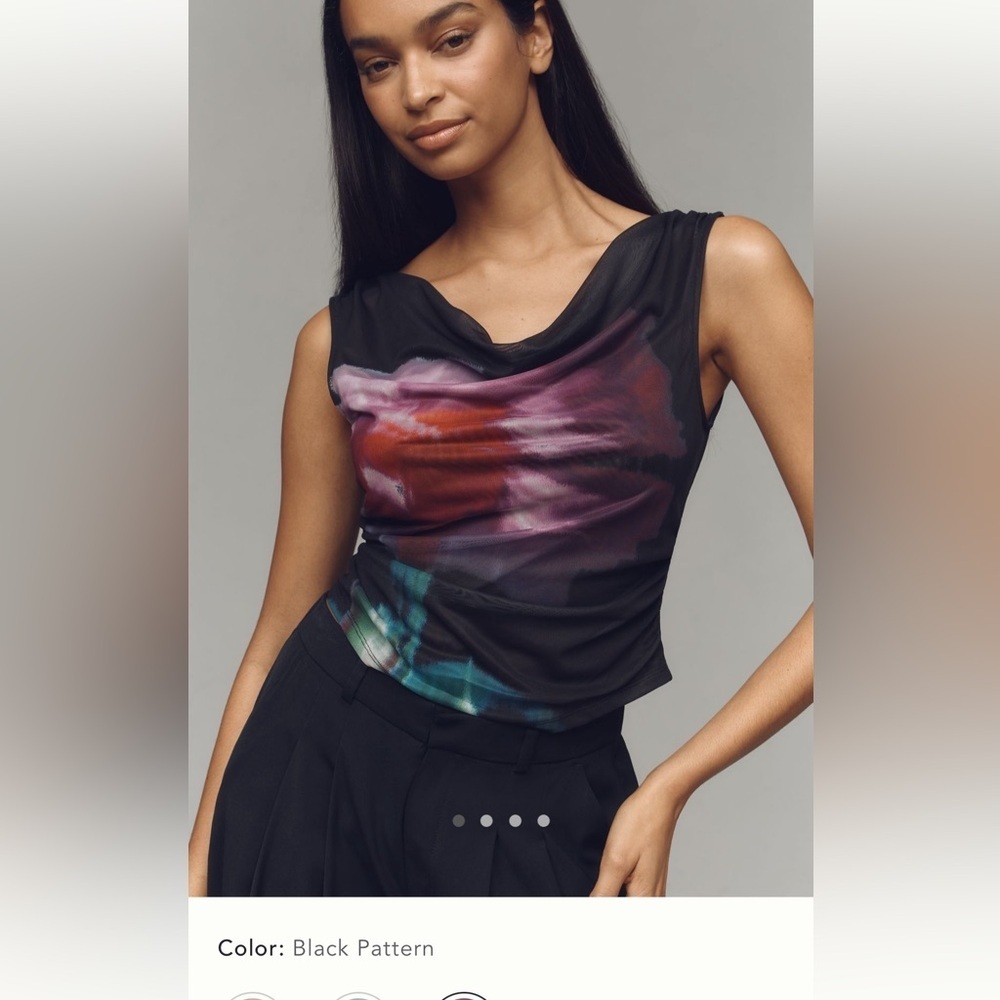 NWT new large Anthropologie Sloane cowl neck tank mesh black floral purple